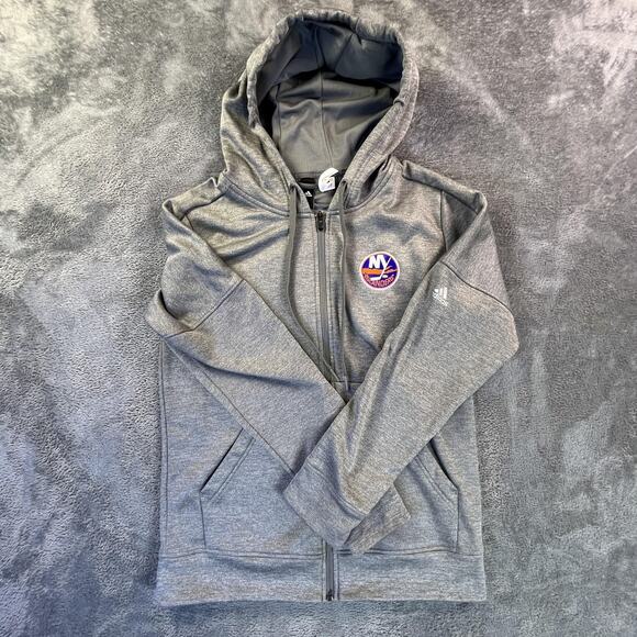 New York Islanders Jacket Mens Medium Gray NHL Hockey Full Zip Hoodie Adidas - Picture 2 of 9